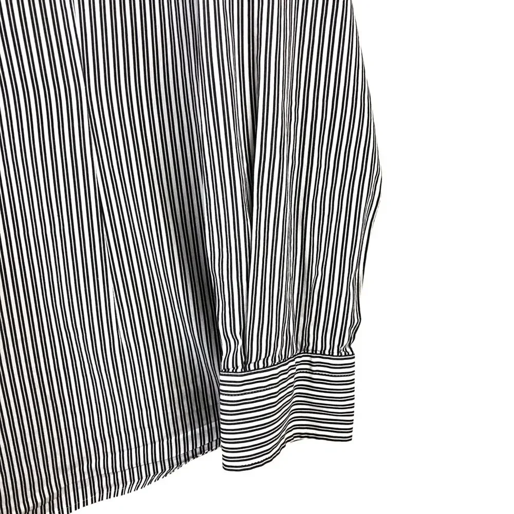 Men's Express Extra Slim Fit Black White Stripe Long Sleeve Button Front Shirt